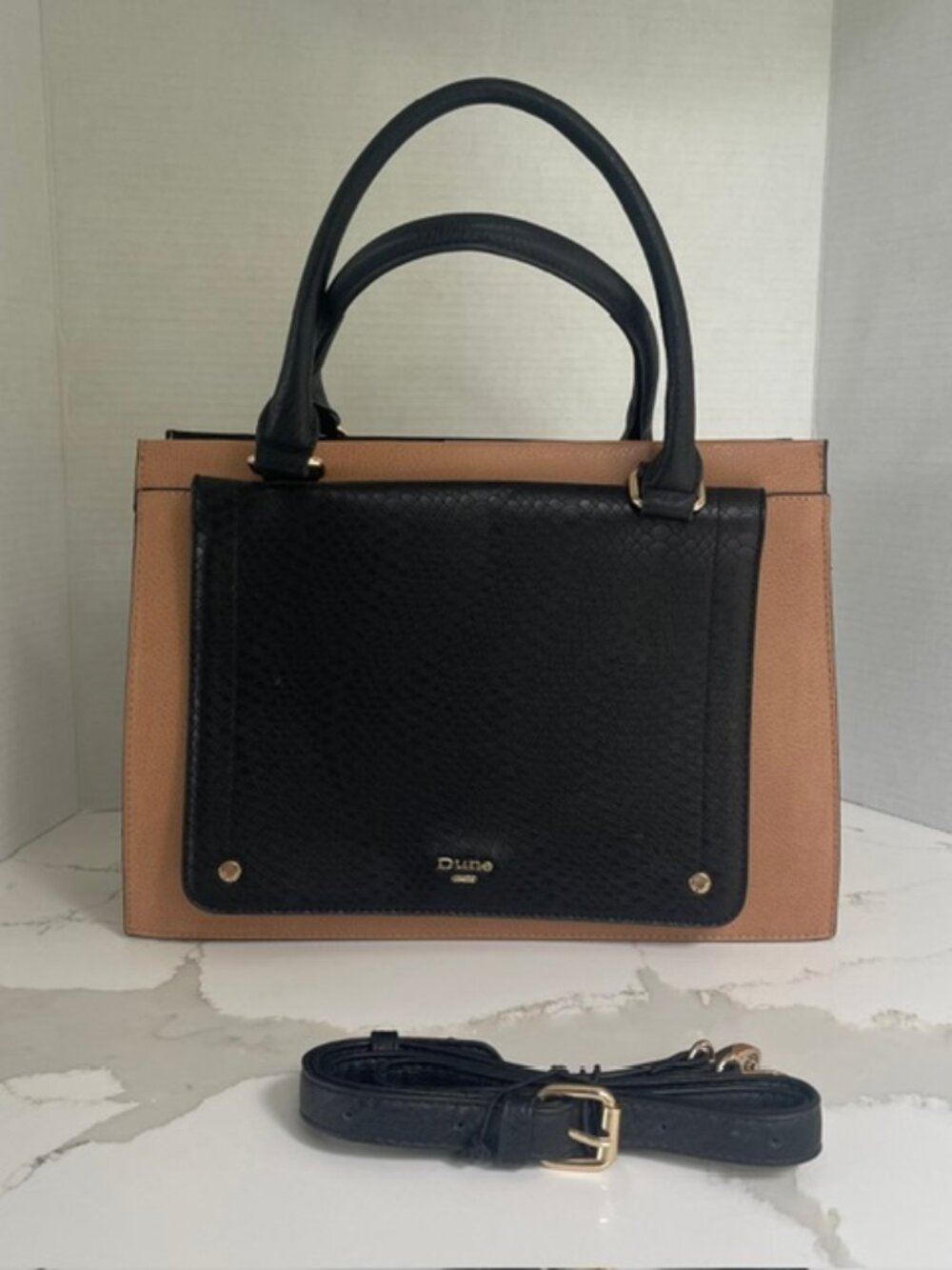 Dune London Structured Satchel Bag in excellent condition. Tan/Black/Cream.